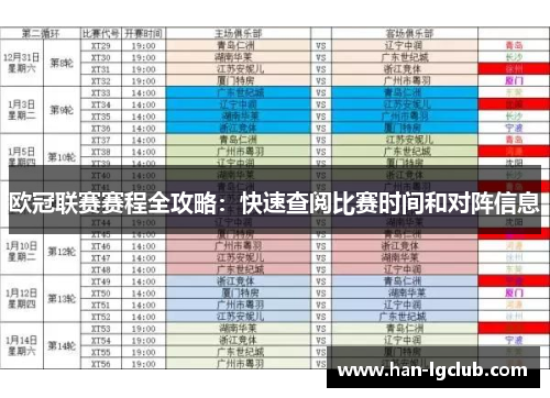 欧冠联赛赛程全攻略：快速查阅比赛时间和对阵信息